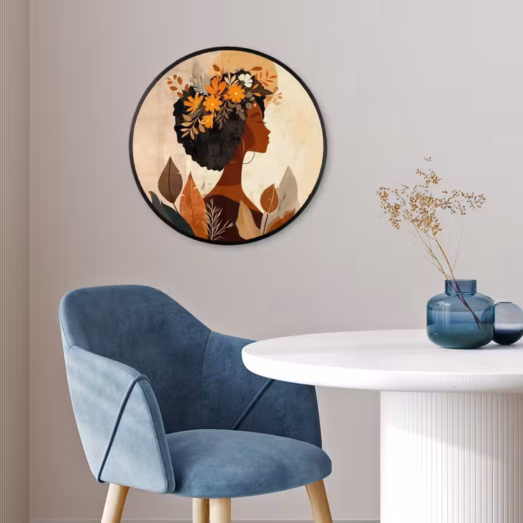 Ronde fotolijst - Vrouw - Krullen - Bloemen - Beige — 4