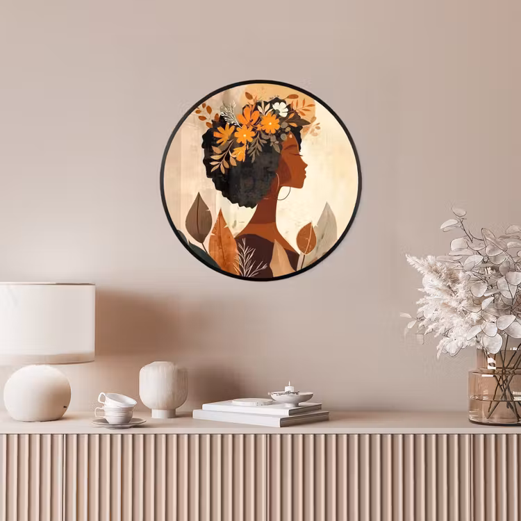 Ronde fotolijst - Vrouw - Krullen - Bloemen - Beige — 5