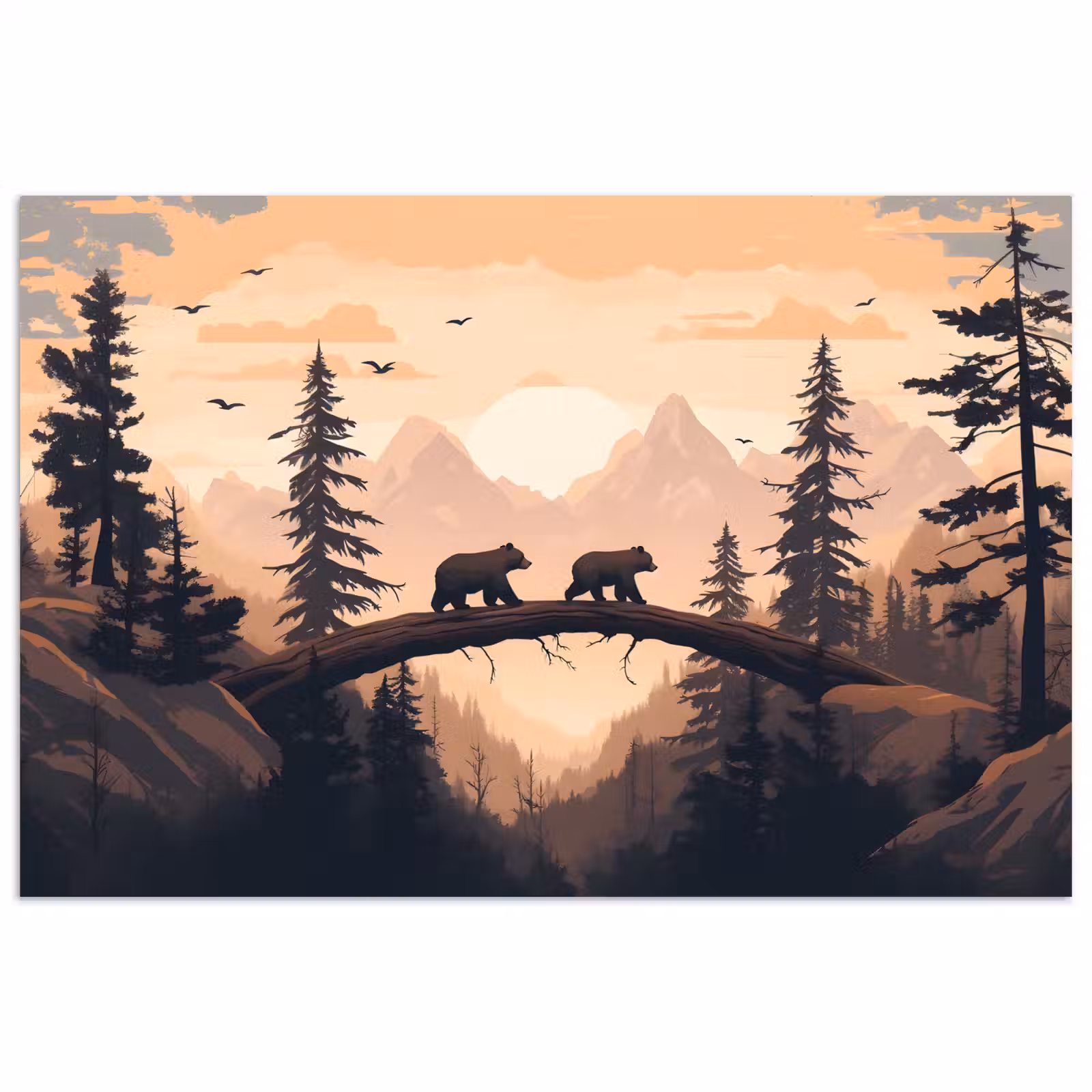 Poster – Beren - Bomen - Landschap - Zonsondergang — 1