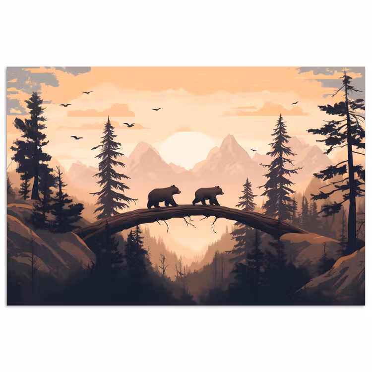 Poster – Beren - Bomen - Landschap - Zonsondergang — 1