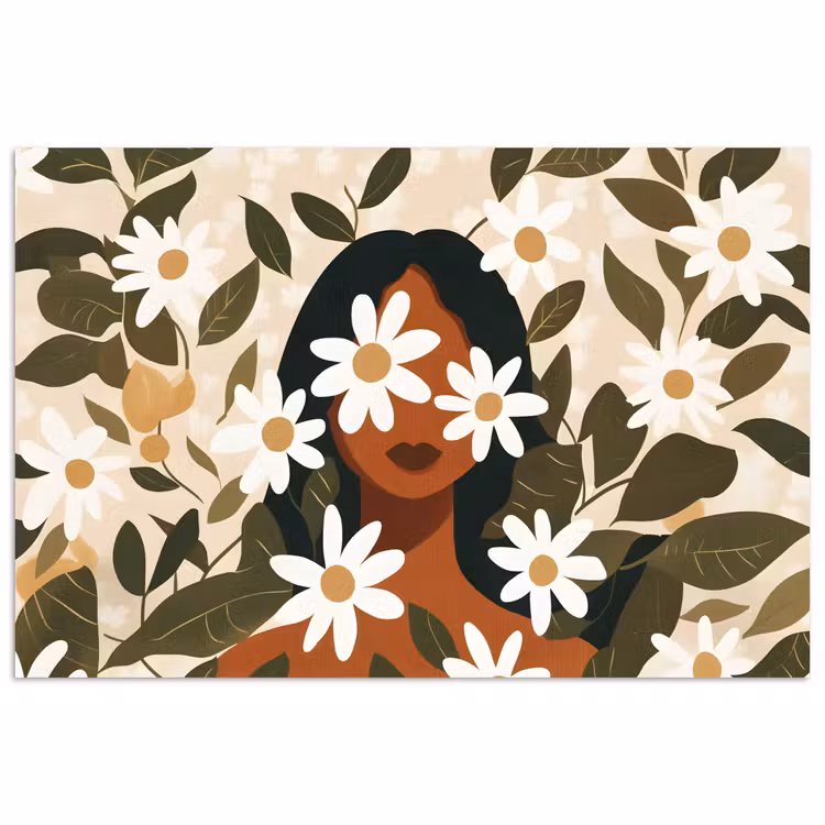 Poster – Illustratie - Vrouw - Madeliefjes - Wit — 1