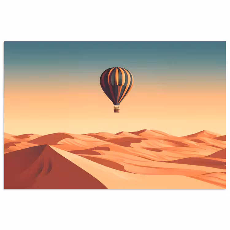 Poster – Luchtballon - Woestijn - Zonsondergang - Blauw — 1