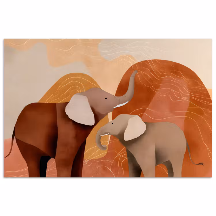 Poster – Olifanten - Oranje - Abstract — 1