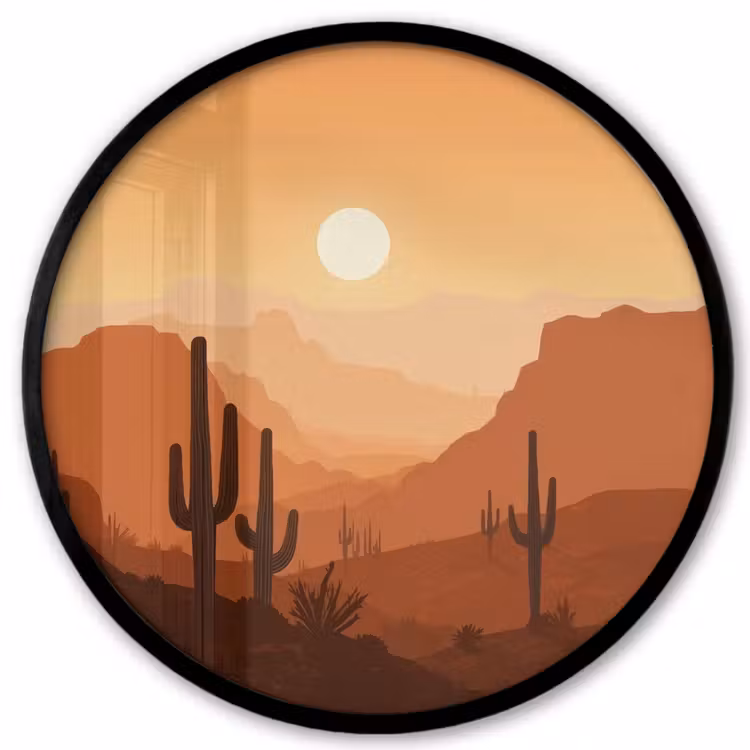 Ronde fotolijst - Landschap - Woestijn - Cactussen - Zon — 1