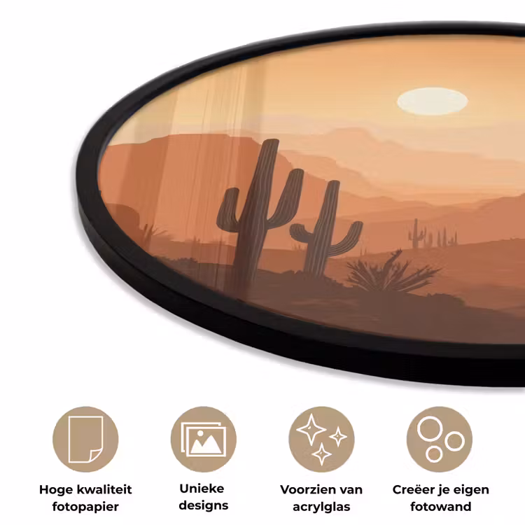 Ronde fotolijst - Landschap - Woestijn - Cactussen - Zon — 2