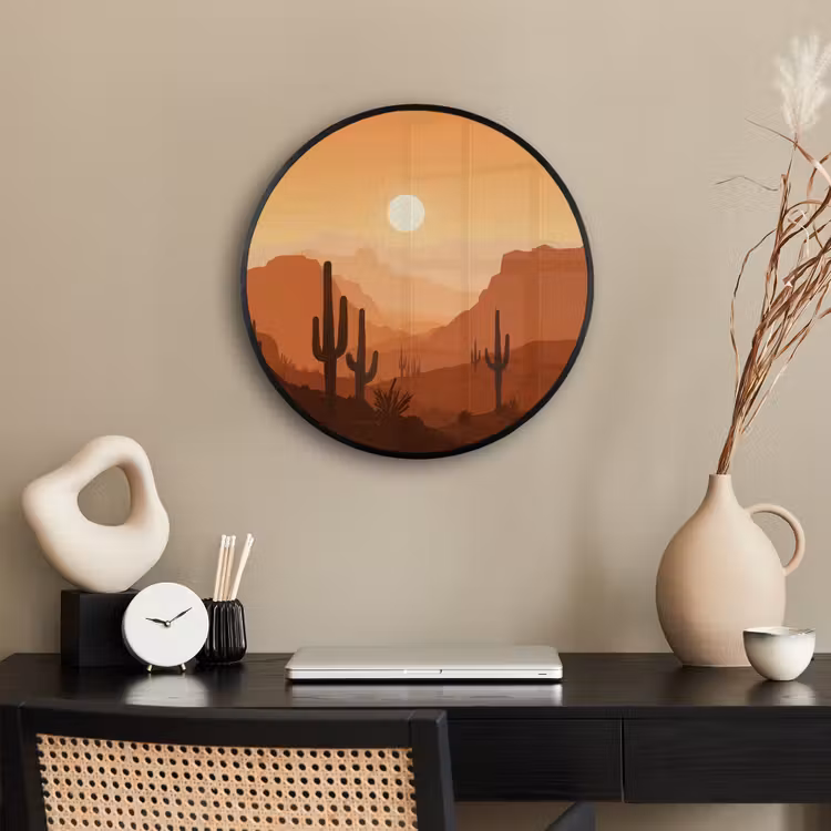 Ronde fotolijst - Landschap - Woestijn - Cactussen - Zon — 3