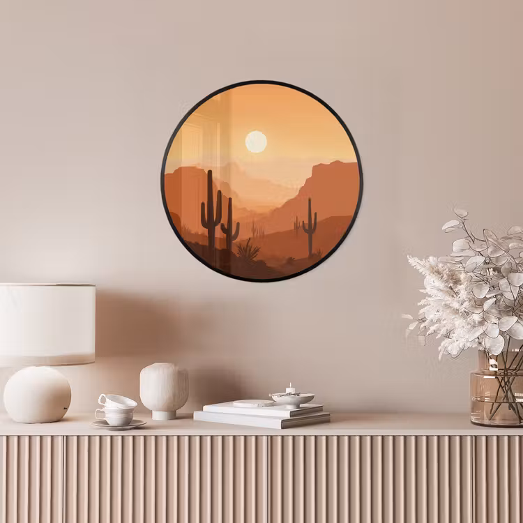 Ronde fotolijst - Landschap - Woestijn - Cactussen - Zon — 5