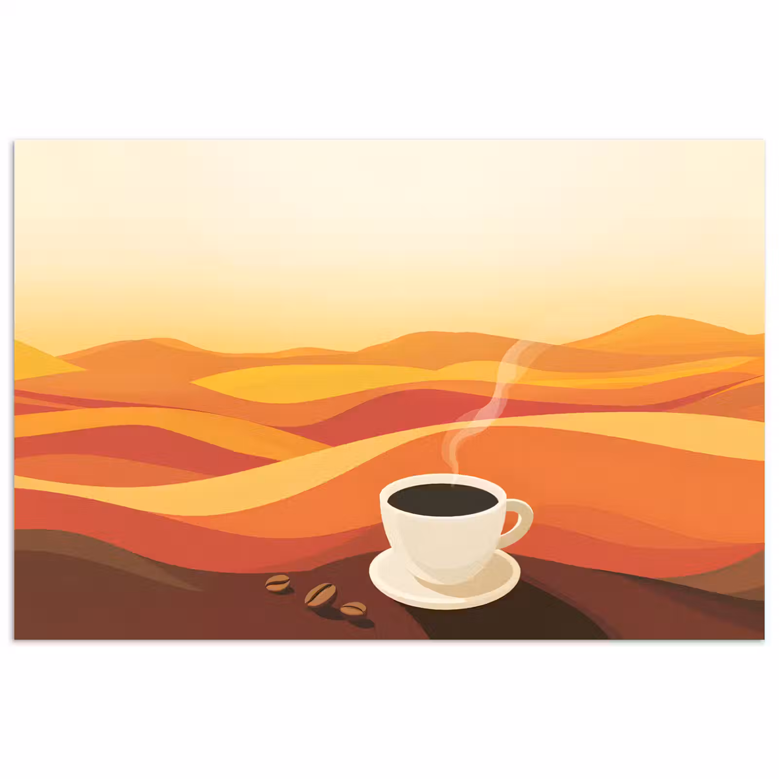 Poster – Koffie - Landschap - Oranje - Koffiebonen — 1