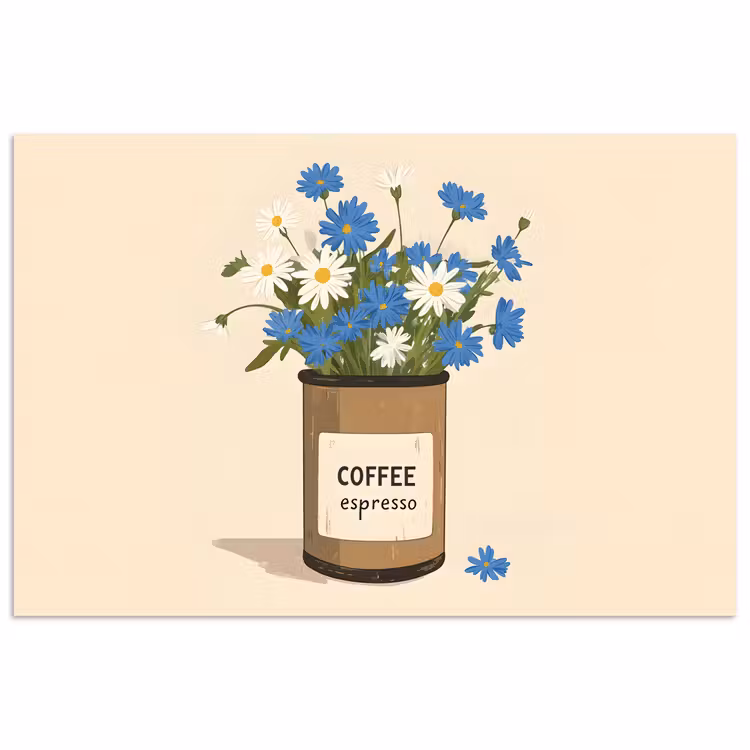 Poster – Coffee - Blik - Minimalistisch - Bloemen — 1