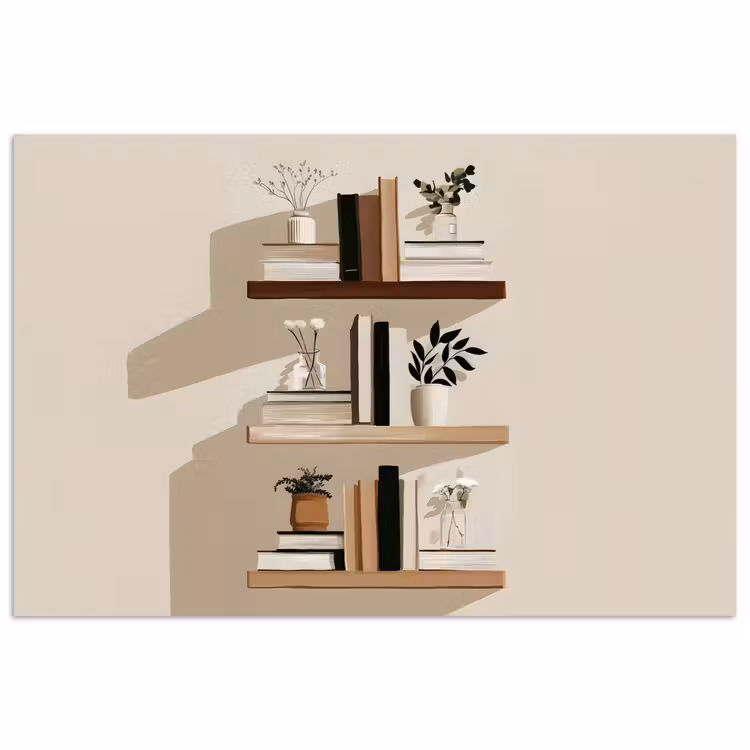 Poster – Plankjes - Boeken - Vaasjes - Planten — 1