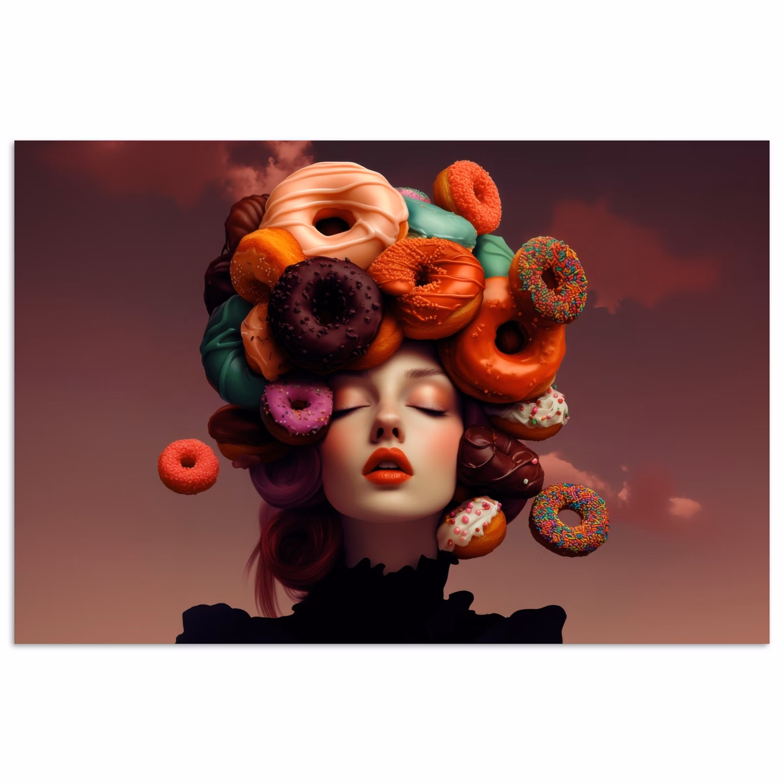 Poster – Vrouw met Donuts op Hoofd — 1