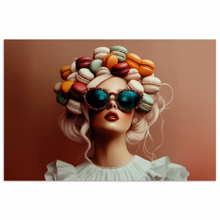 Poster – Vrouw met Macarons in Haar