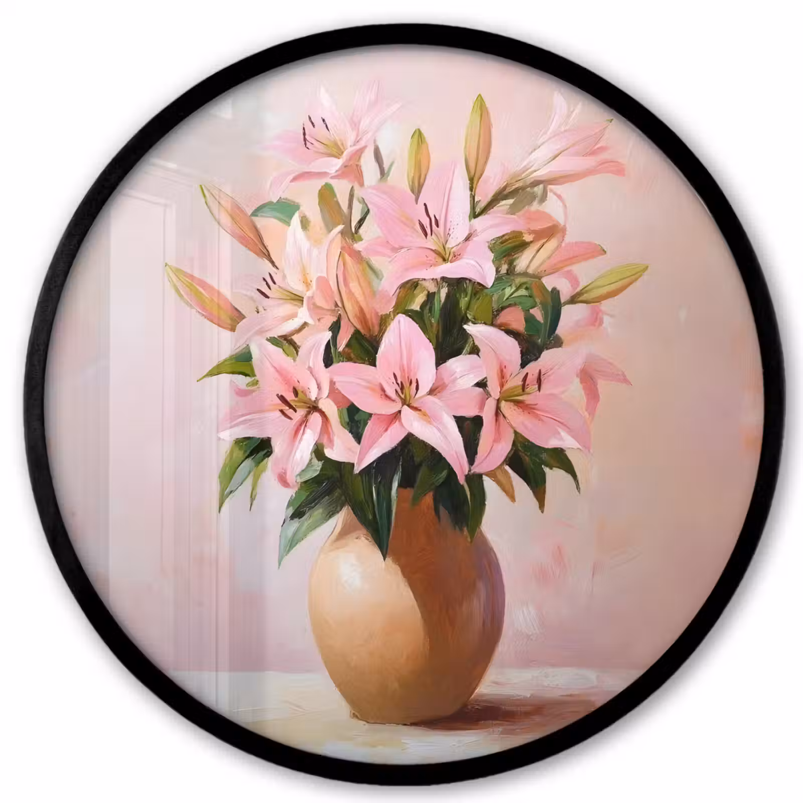 Ronde fotolijst - Vaas - Bloemen - Roze — 1
