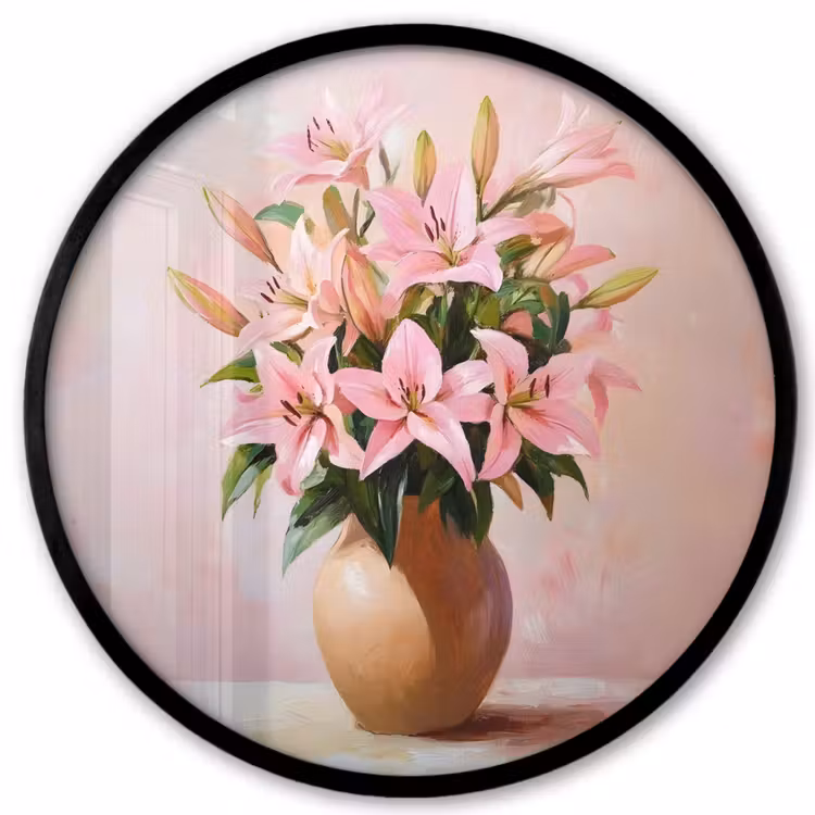 Ronde fotolijst - Vaas - Bloemen - Roze — 1