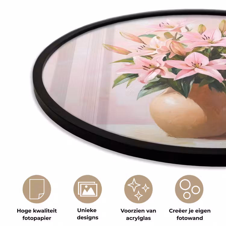 Ronde fotolijst - Vaas - Bloemen - Roze — 2