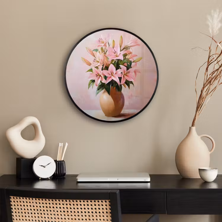 Ronde fotolijst - Vaas - Bloemen - Roze — 3