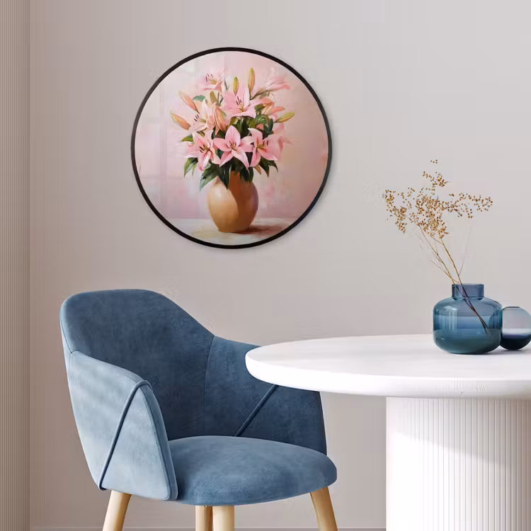 Ronde fotolijst - Vaas - Bloemen - Roze — 4