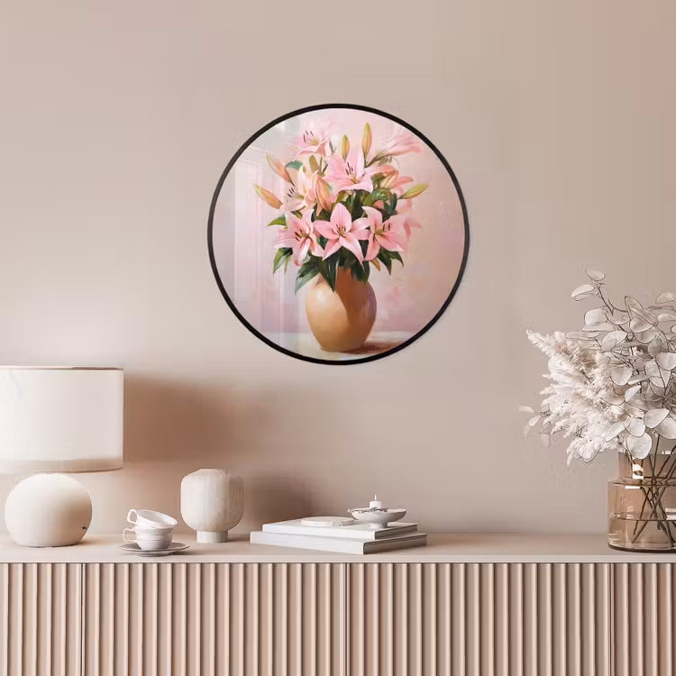 Ronde fotolijst - Vaas - Bloemen - Roze — 5