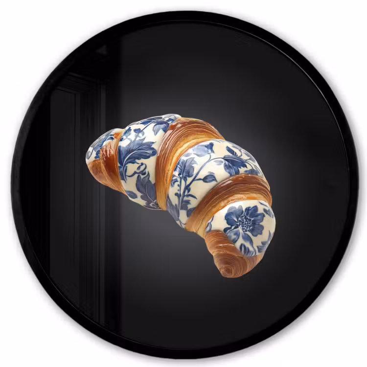 Ronde fotolijst - Croissant - Bloemenpatroon - Delftsblauw