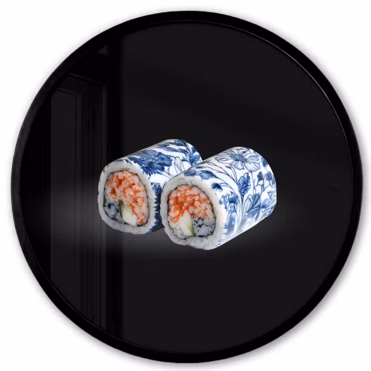 Ronde fotolijst - Sushi - Delfts blauw - Rijst - Vis - Elegant