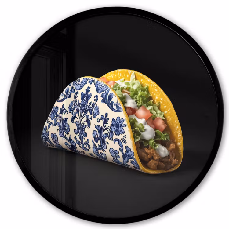 Ronde fotolijst - Taco - Vlees - Salade - Delftsblauw - Motief