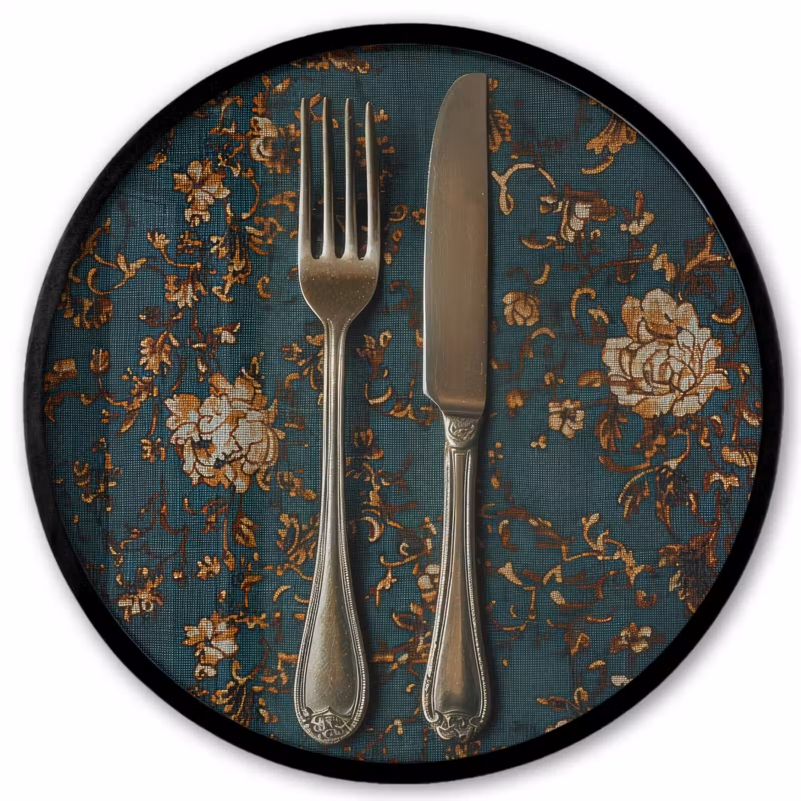 Ronde fotolijst - Bloemen - Goud - Bestek — 1