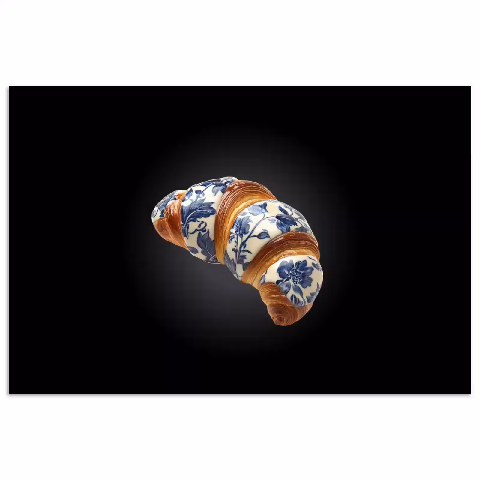 Poster – Croissant - Bloemenpatroon - Delftsblauw — 1