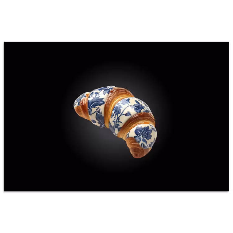 Poster – Croissant - Bloemenpatroon - Delftsblauw