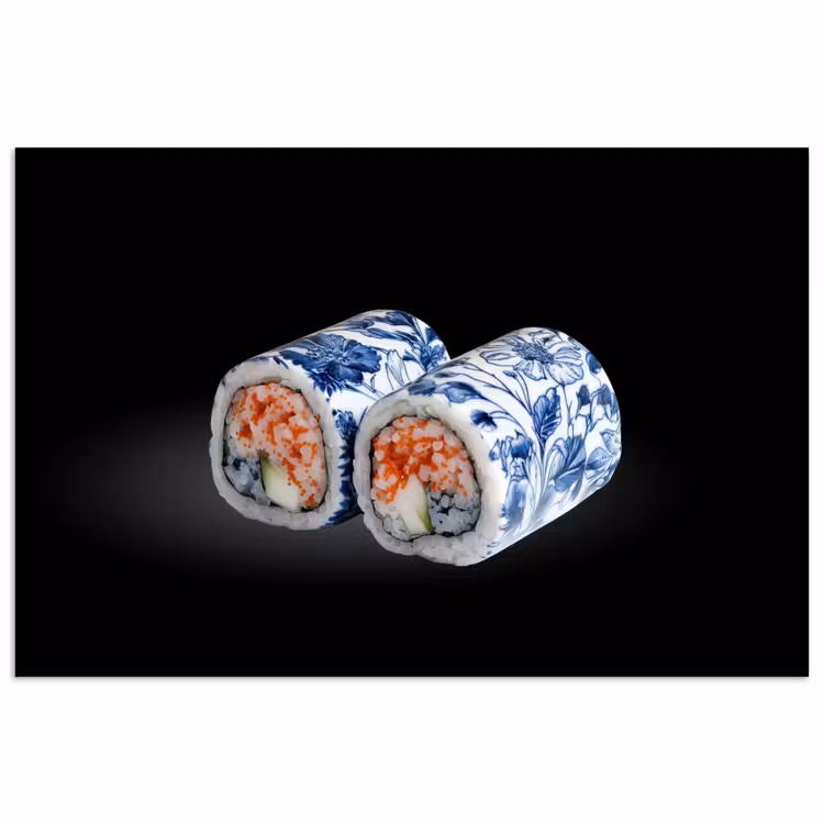 Poster – Sushi - Delfts blauw - Rijst - Vis - Elegant