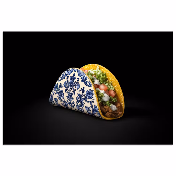 Poster – Taco - Vlees - Salade - Delftsblauw - Motief