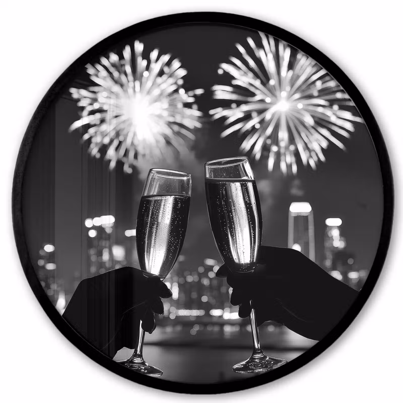 Ronde fotolijst - Vuurwerk - Proosten - Skyline - Champagne — 1