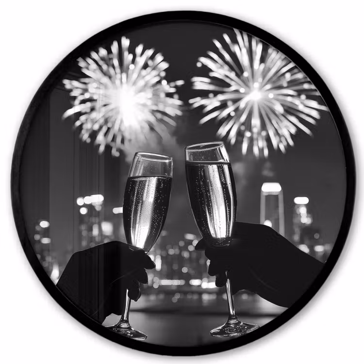 Ronde fotolijst - Vuurwerk - Proosten - Skyline - Champagne — 1