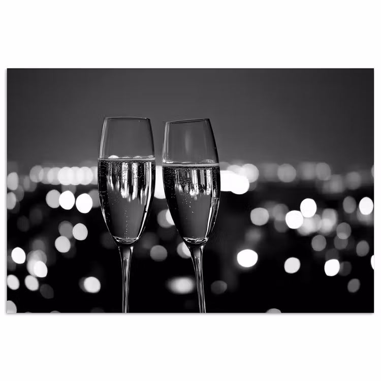Poster – Bubbels - Proosten - Champagneglazen - Stadslichten — 1