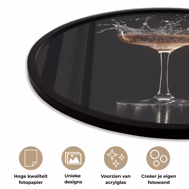 Ronde fotolijst - Cocktail - Zwart - Spetters - Glas — 2