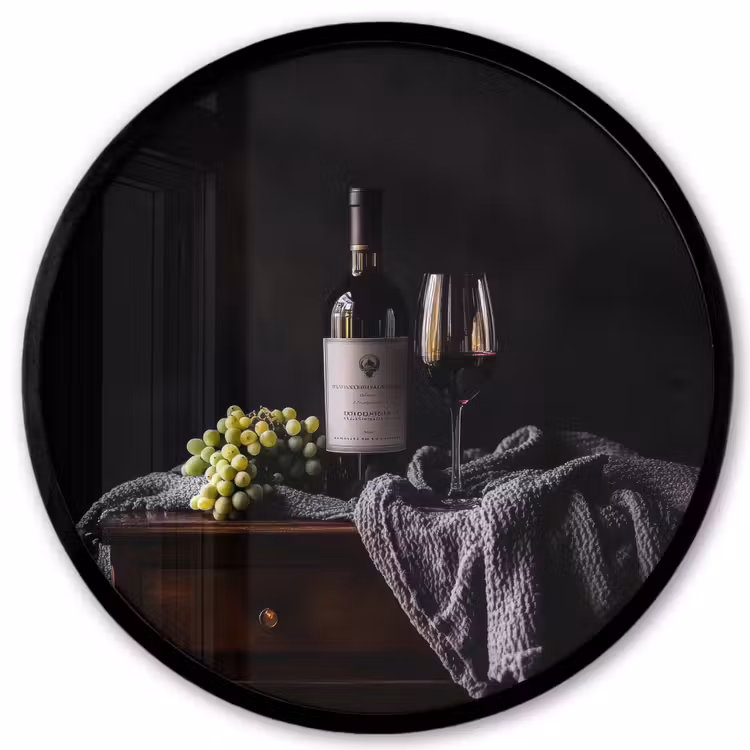 Ronde fotolijst - Druiven - Wijn - Rood - Tafel — 1