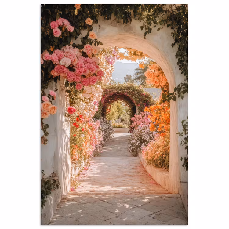 Poster – Doorkijk - Boog - Bloemen - Pastel — 1