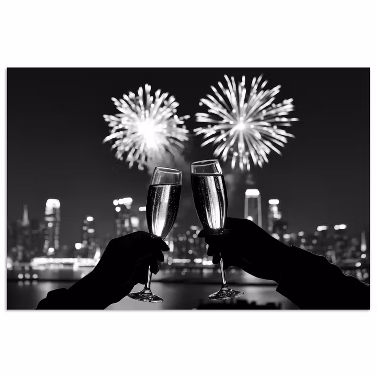 Poster – Vuurwerk - Proosten - Skyline - Champagne — 1