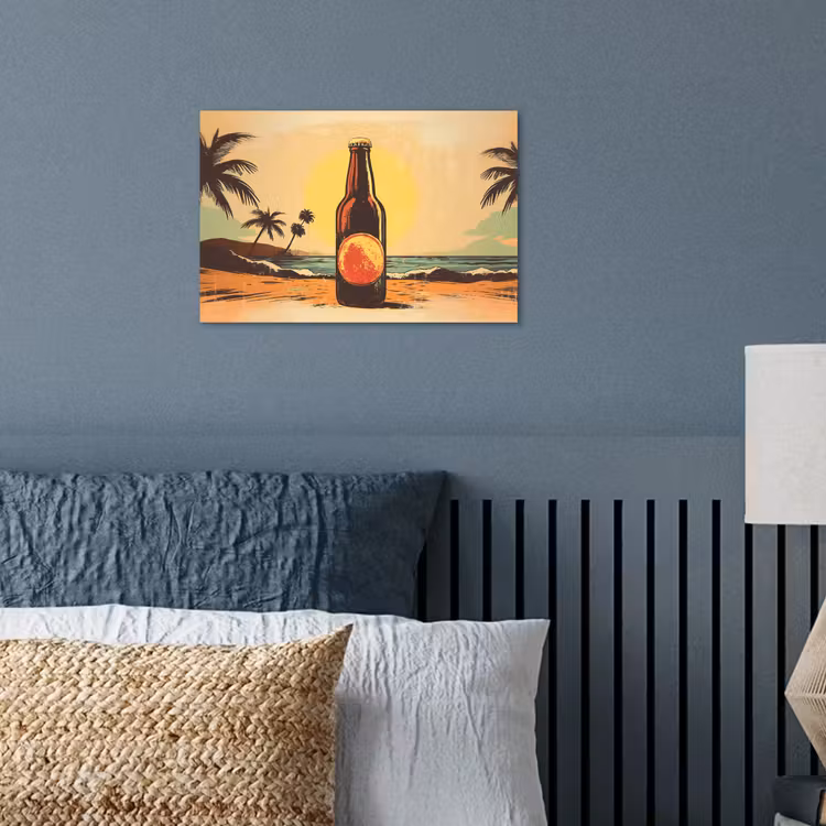 Poster – Bierfles - Zonsondergang - Palmbomen - Zee — 3