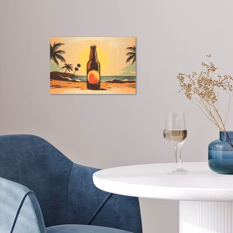 Poster – Bierfles - Zonsondergang - Palmbomen - Zee — 4