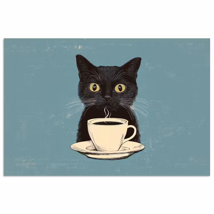 Poster – Kat - Zwart - Koffie - Minimalistisch — 1