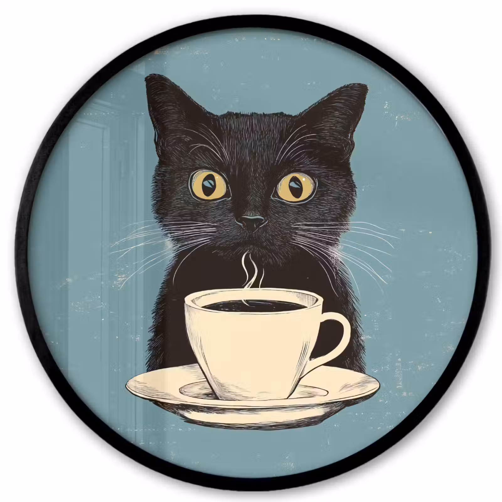 Ronde fotolijst - Kat - Zwart - Koffie - Minimalistisch — 1