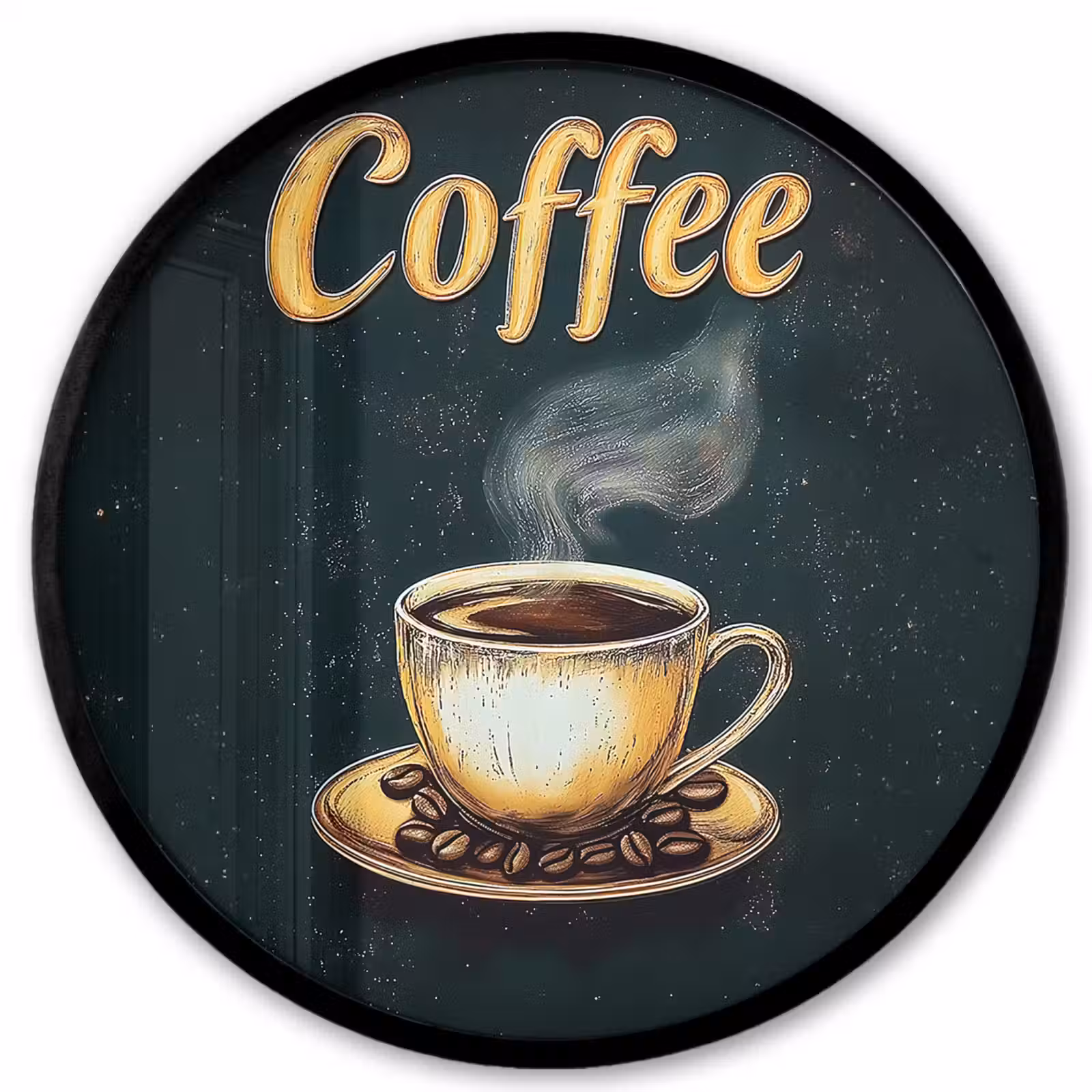 Ronde fotolijst - Koffie - Schotel - Koffiebonen - Retro — 1
