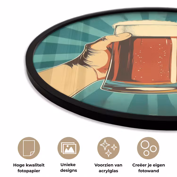 Ronde fotolijst - Bierglas - Schuim - Retro - Groen — 2