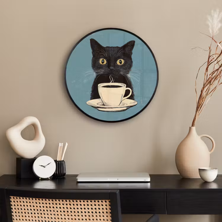 Ronde fotolijst - Kat - Zwart - Koffie - Minimalistisch — 3