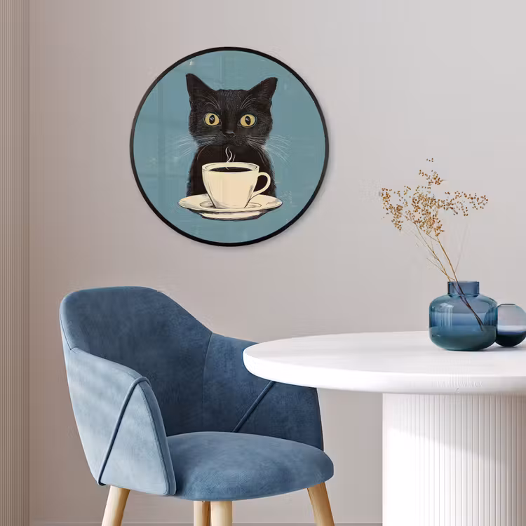 Ronde fotolijst - Kat - Zwart - Koffie - Minimalistisch — 4