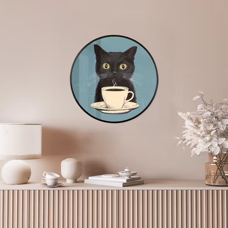 Ronde fotolijst - Kat - Zwart - Koffie - Minimalistisch — 5