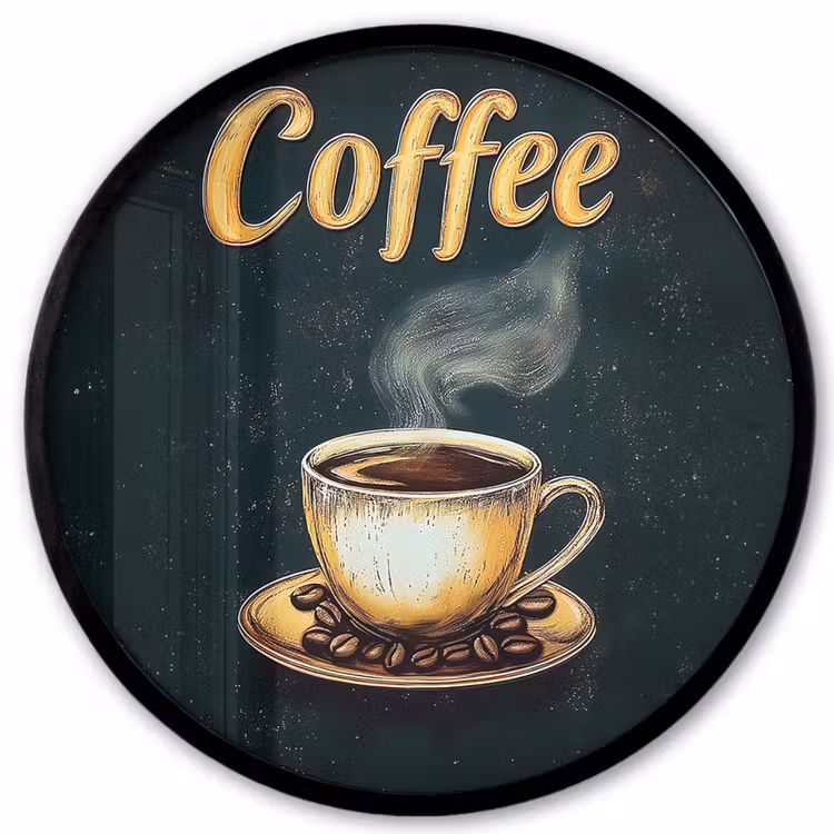 Ronde fotolijst - Koffie - Schotel - Koffiebonen - Retro — 1