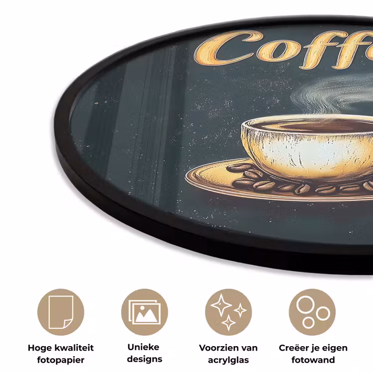Ronde fotolijst - Koffie - Schotel - Koffiebonen - Retro — 2