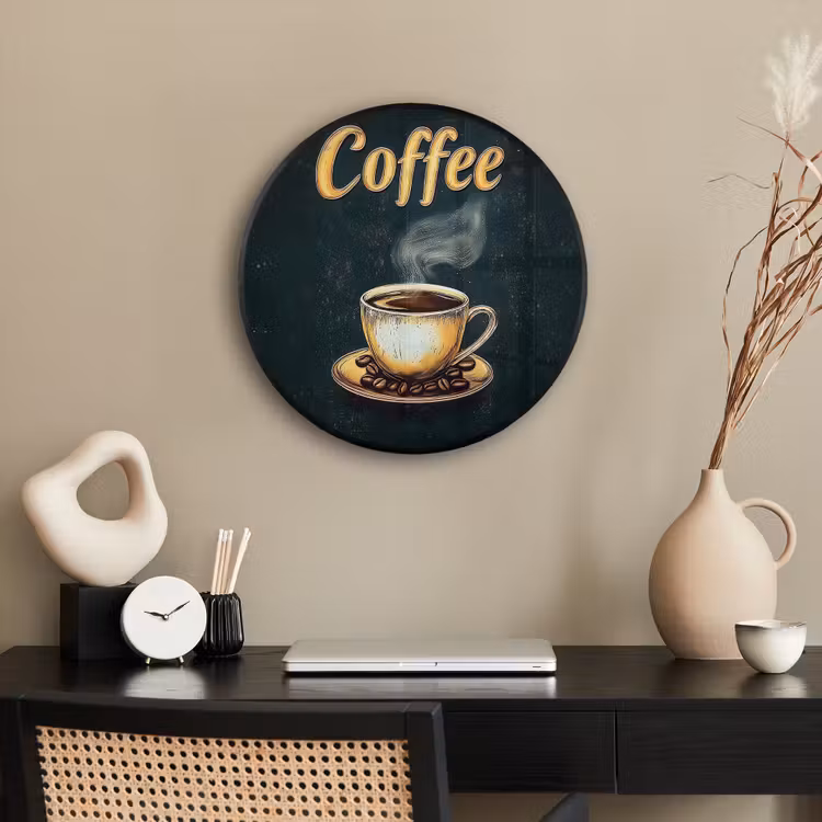 Ronde fotolijst - Koffie - Schotel - Koffiebonen - Retro — 3