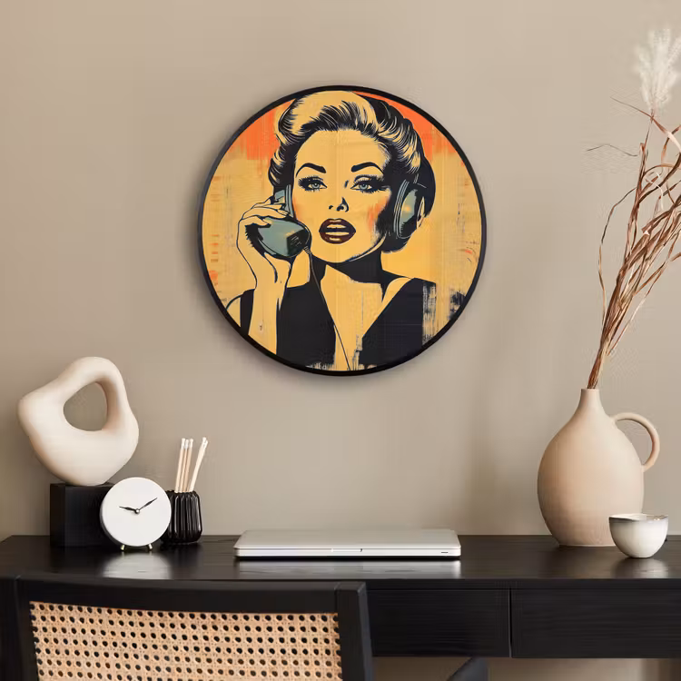 Ronde fotolijst - Retro - Vrouw - Koptelefoon - Oranje — 3
